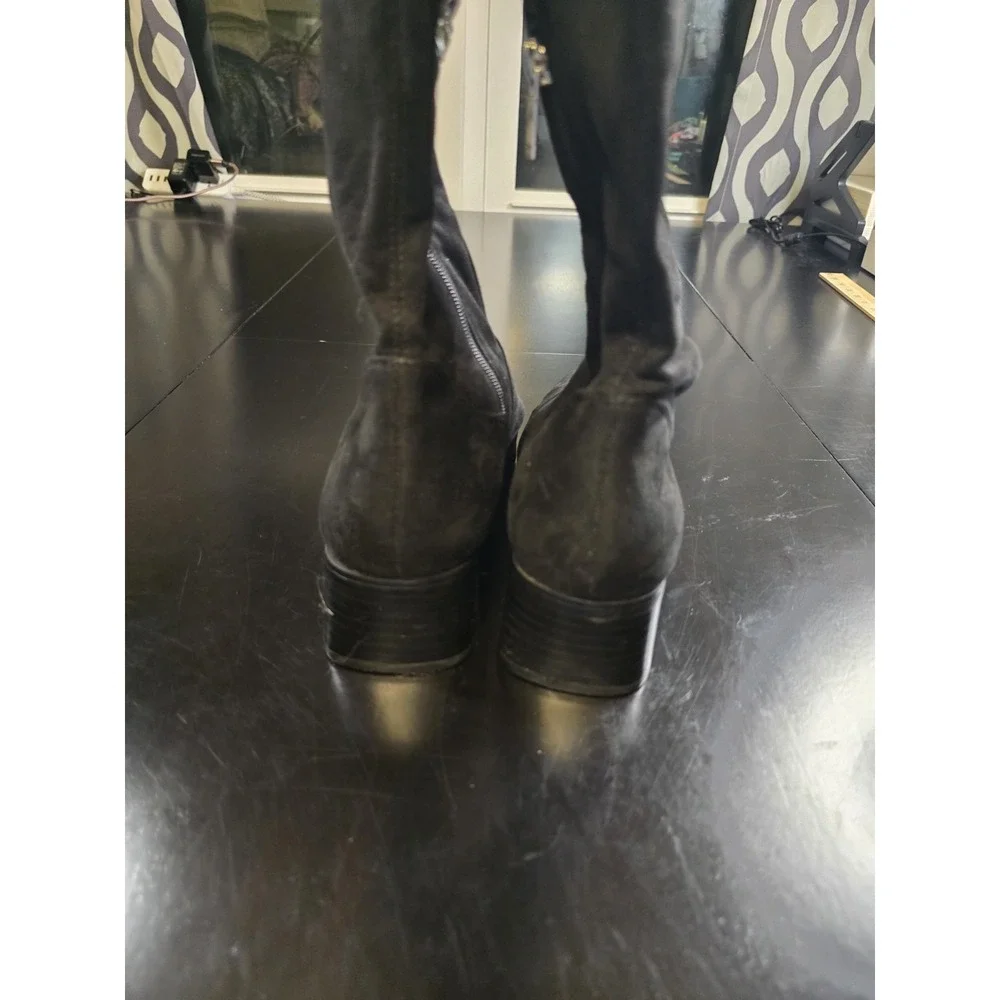 Marc Fisher LTD Black Suede‎ Over The Knee Boots Metal Toe Cap Size 9 M Low Heel